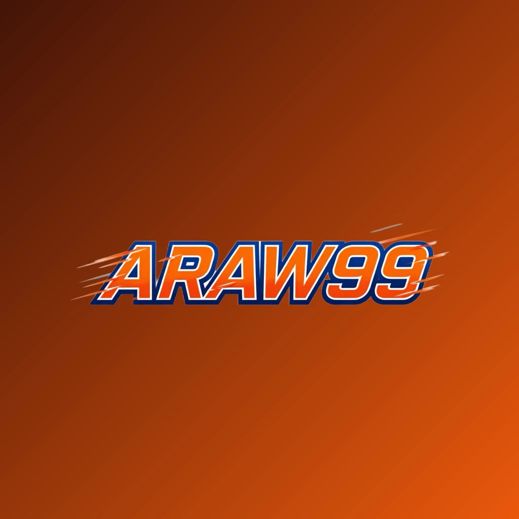 ARAW99 sports logo featuring bold italic lettering in bright orange, blue, and white with speed lines and energetic motion effects on a transparent background
